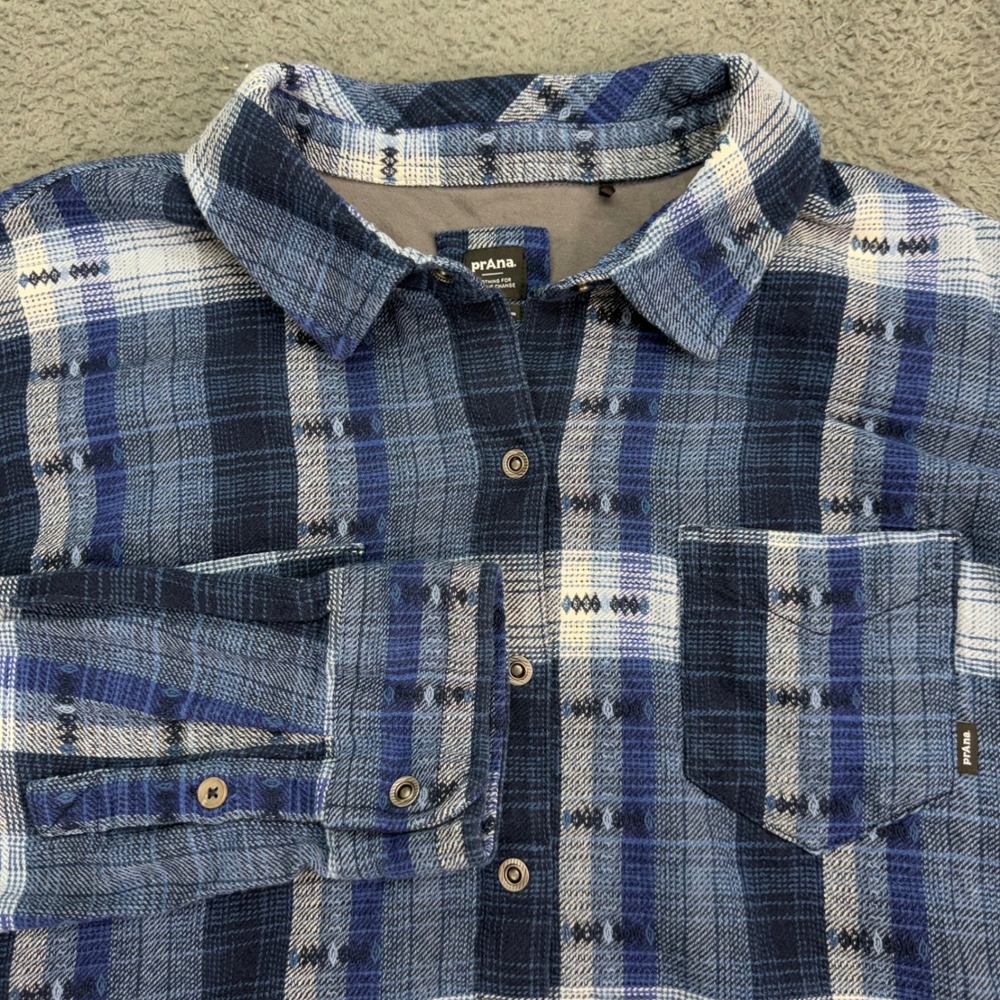 prAna Men's Blue Plaid Button-Up Shirt